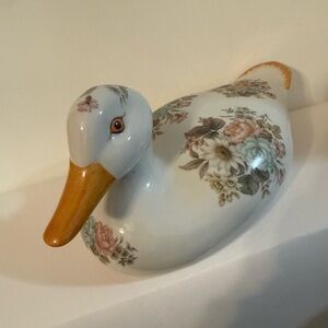 Floral Large Hand Painted Porcelain Duck Figurine With Beautiful Flowers Design